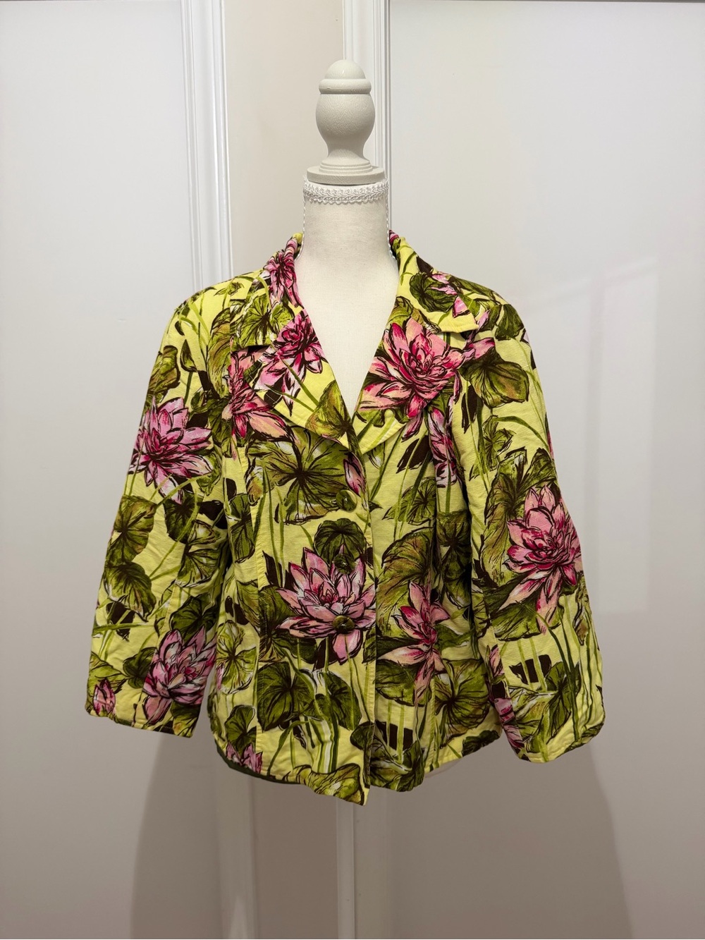 Vibrant Lime Green Floral Button-Front Jacket